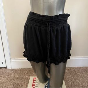 aerie | black lace cloth drawstring flowey shorts